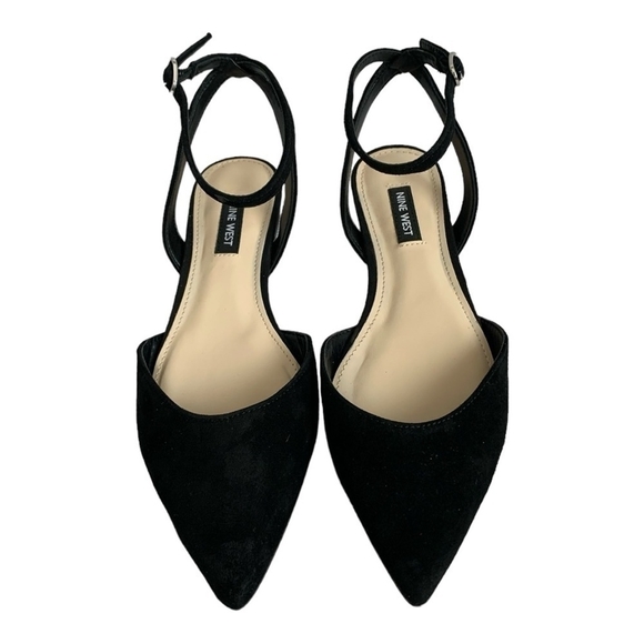 Nine West Briy Black Suede Flats Women’s Ankle Strap Pointed Toe Size 6 NIB - Picture 3 of 12